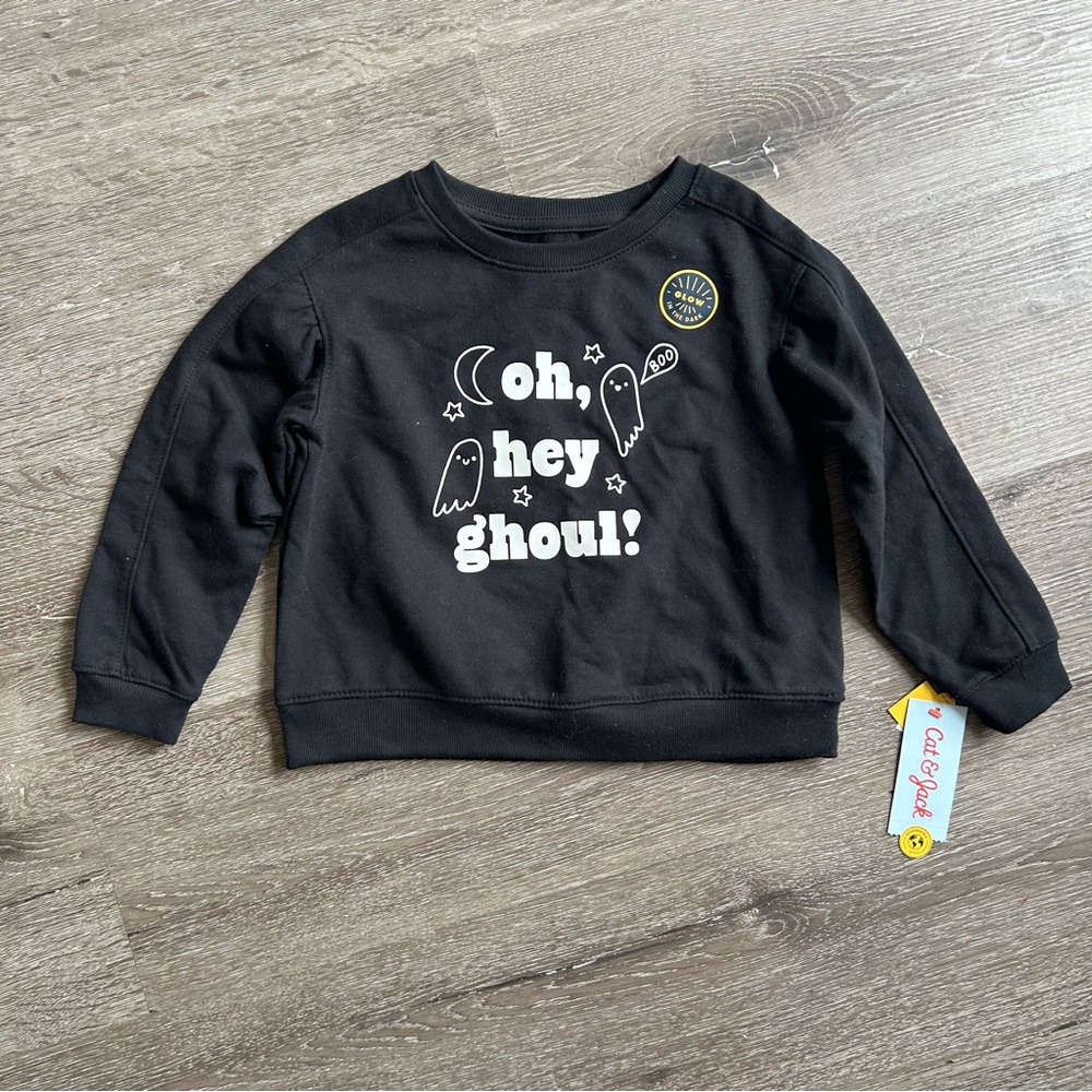 NWT Girls 5T Cat & Jack Black and White Glow In the Dark Halloween Ghost Sweater